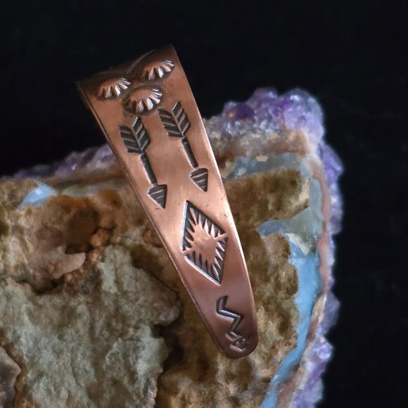 VTG Bell Trading Post Copper Cuff Bracelet Etched Thunderbird Tribal Arrow 1940s - Picture 5 of 8